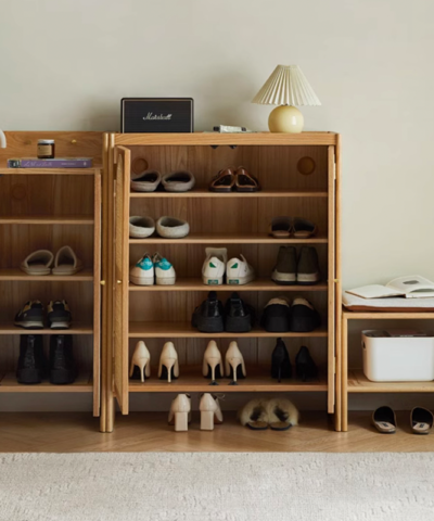 Rattan Combination Minimalist Teak Shoe Rack With Seat