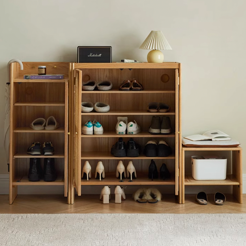 Rattan Combination Minimalist Teak Shoe Rack With Seat