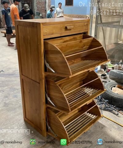 Minimalist 3-door Teak Wood Shoe Cabinet