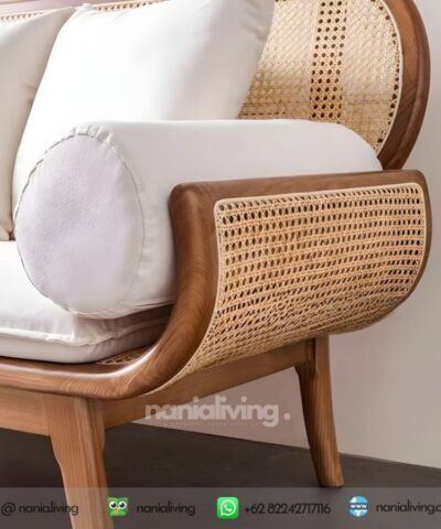 Minimalist Sofa Chair 3 Seat Teak Wood Rattan Combination