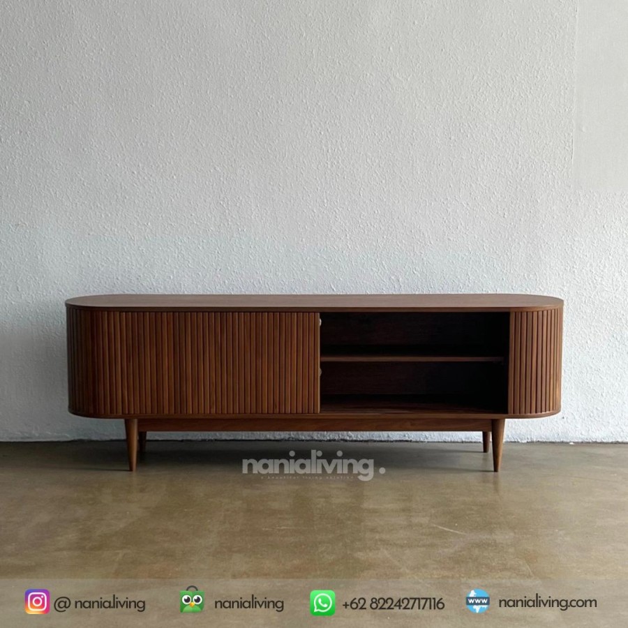 Teak Wood Minimalist Sliding Tv Sideboard Table