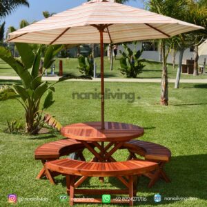 Round Teak Wood Folding Picnic Table With Umbrella Auckland