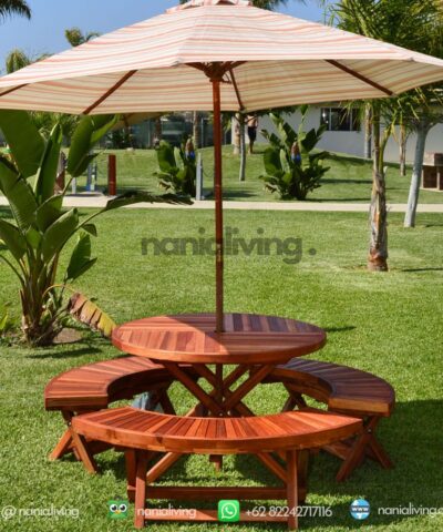 Round Teak Wood Folding Picnic Table With Umbrella Auckland