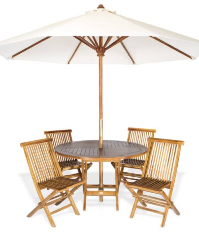 Round Folding Garden Table Set 4 Folding Chairs And Umbrella