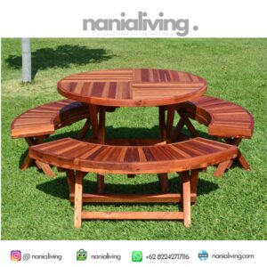 Round Teak Wood Folding Picnic Table With Umbrella Auckland