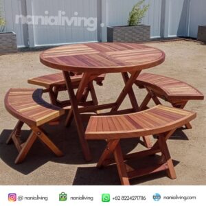 Round Teak Wood Folding Picnic Table With Umbrella Auckland