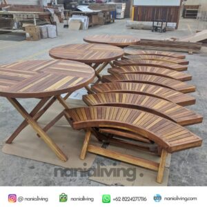 Round Teak Wood Folding Picnic Table With Umbrella Auckland