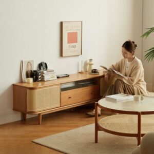 Minimalist Teak Rattan Tv Sideboard