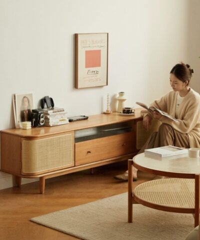 Minimalist Teak Rattan Tv Sideboard