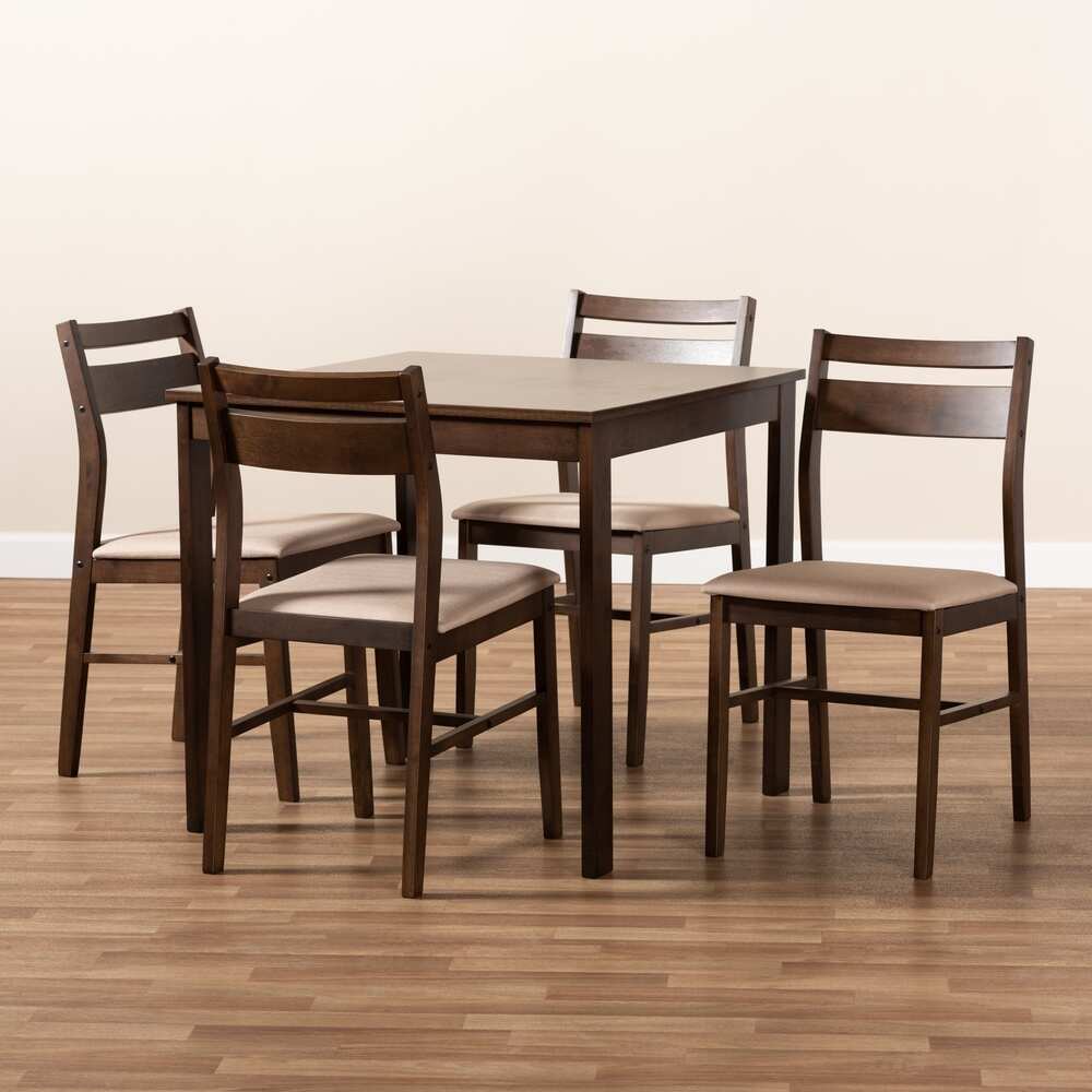 Brown Minimalist Teak Wood Dining Table Set With 4 Chairs