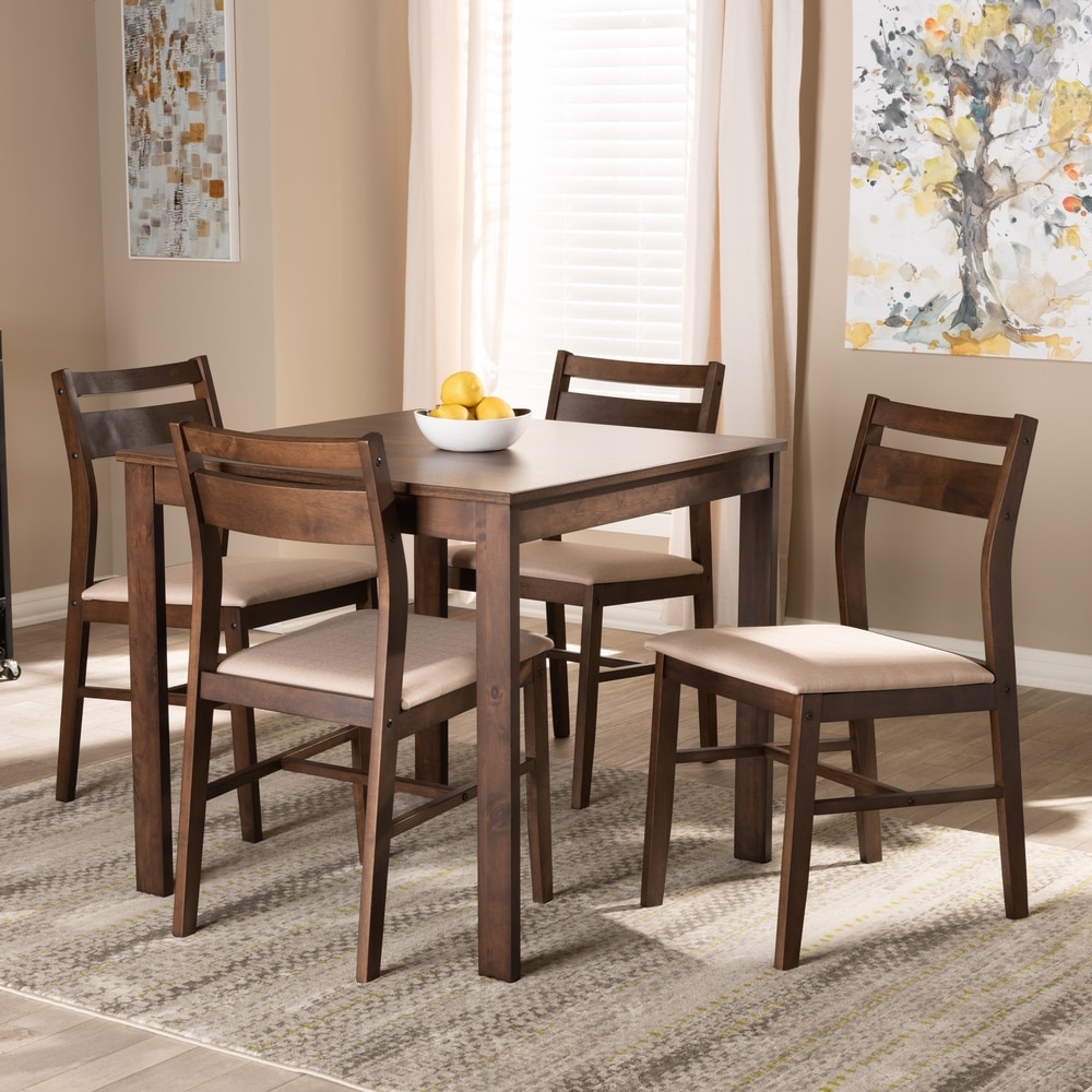 Brown Minimalist Teak Wood Dining Table Set With 4 Chairs