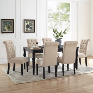 Black Teak Wood Luxury Dining Table Set With 6 Chairs