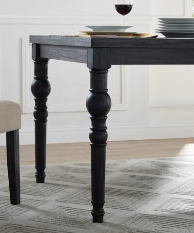 Black Teak Wood Luxury Dining Table Set With 6 Chairs