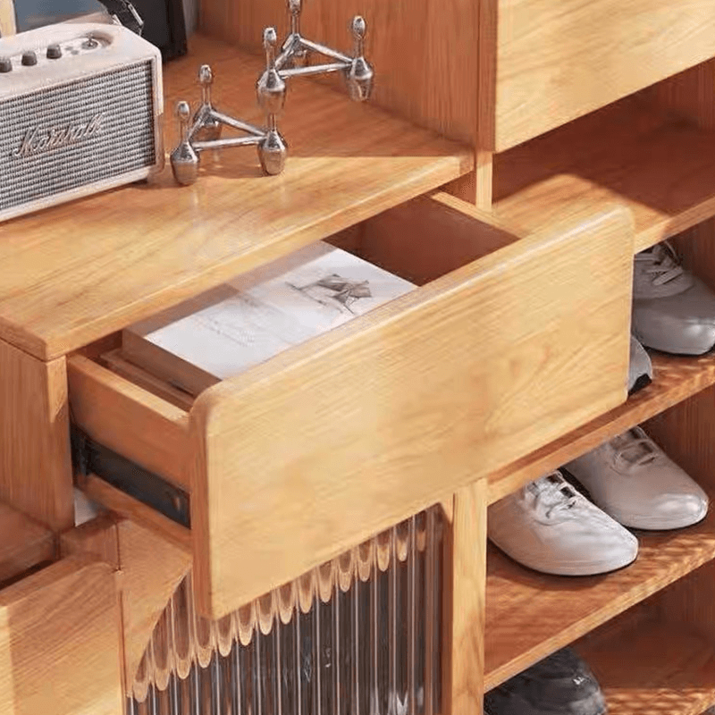 Teak Tiered Shoe Rack with Rattan Combination