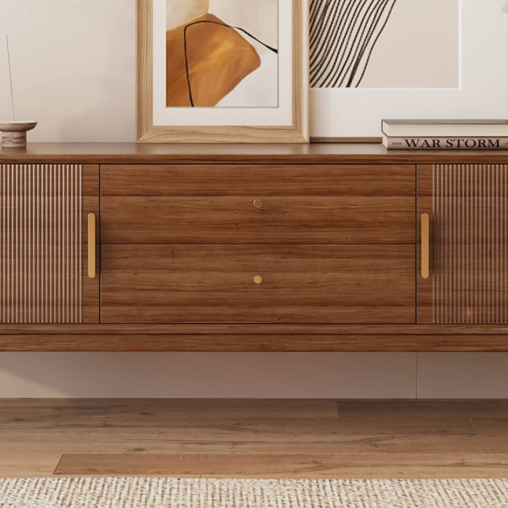 Minimalist Brown Teak Wood Tv Sideboard