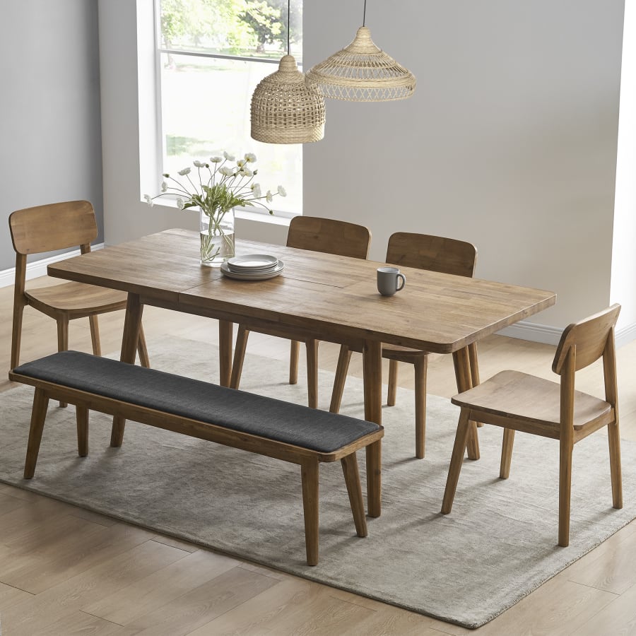 Minimalist Teak Dining Table Set With 4 Chairs And Bench