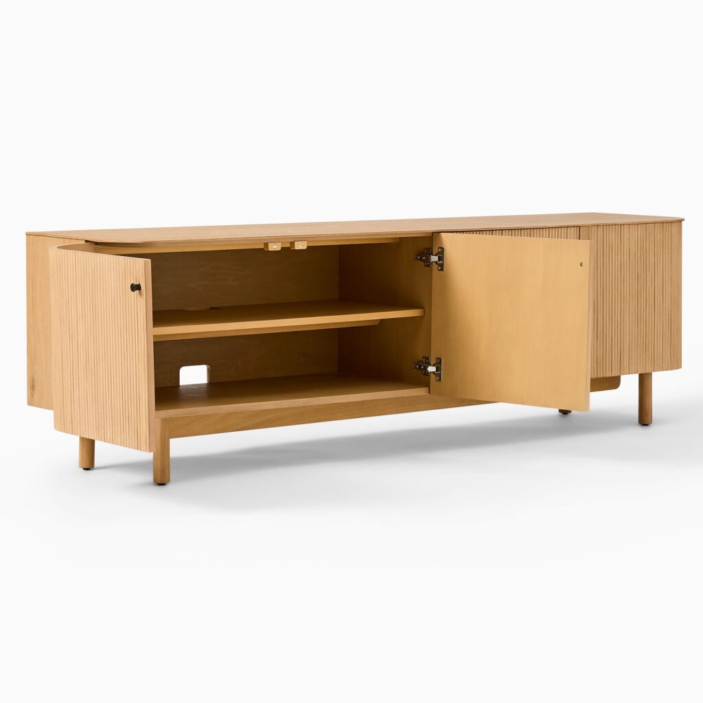 Curved Modern Teak Minimalist Sideboard With 4 Doors