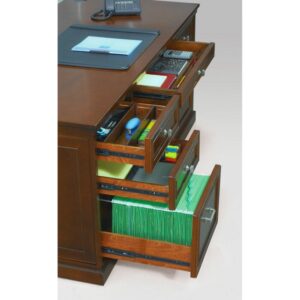 Teak Office Desk Minimalist Work Desk with 7 Drawers