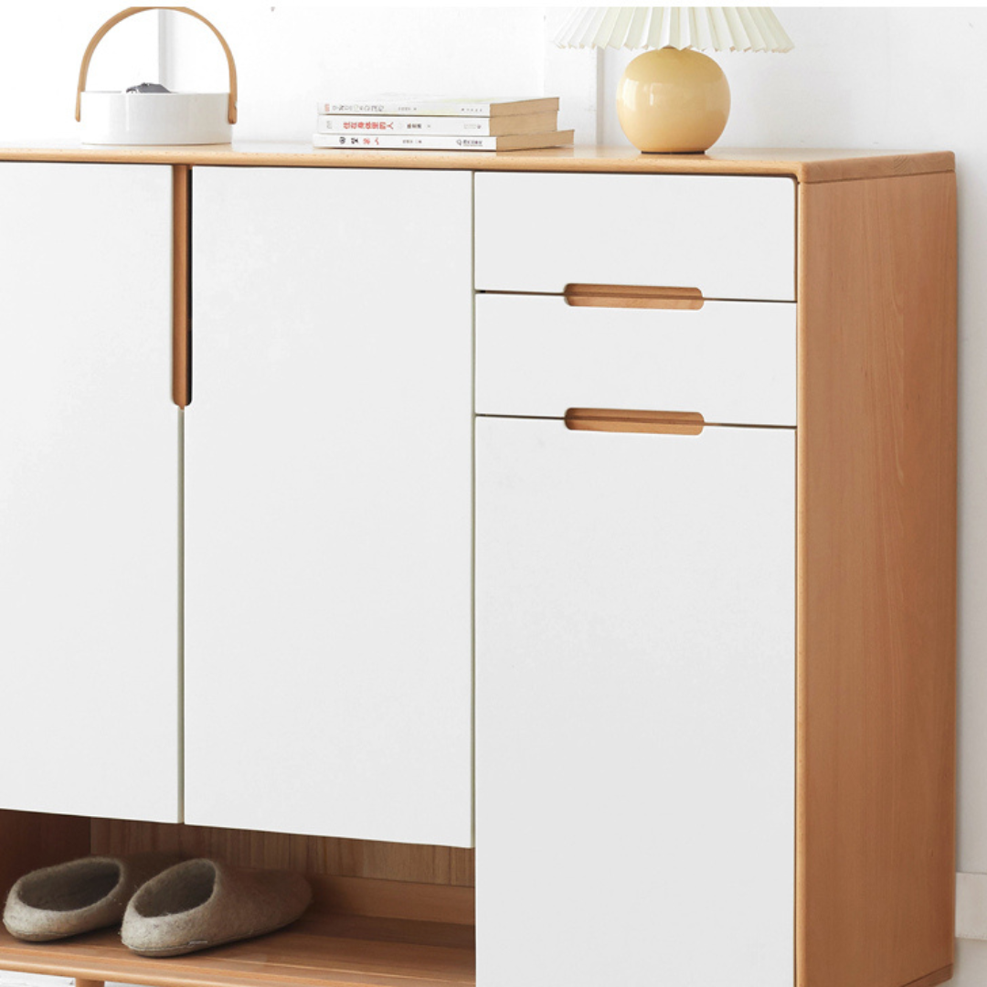 nania-baai 4 Minimalist Teak Shoe Cabinet Shoe Rack With 3 Cheap Drawers