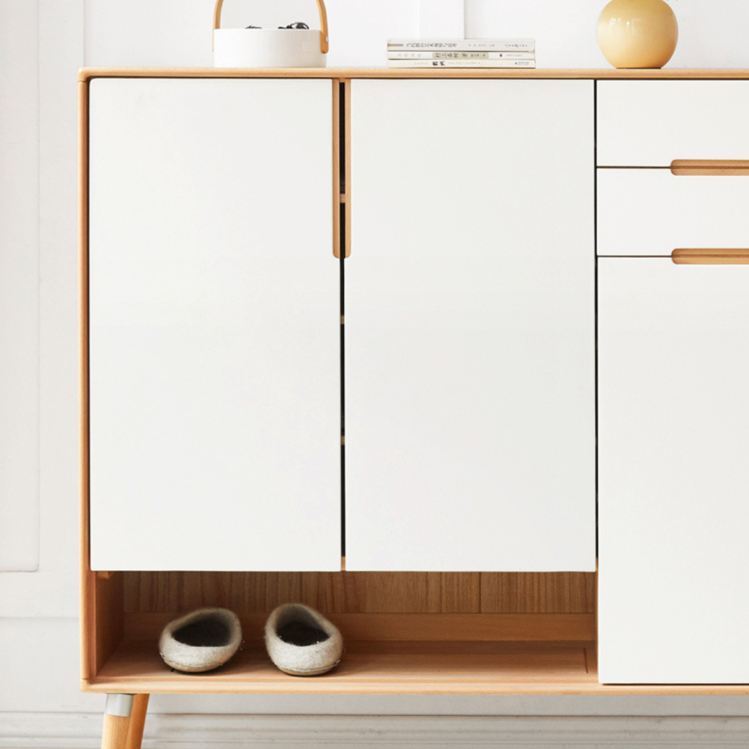 nania-baai 8 Minimalist Teak Shoe Cabinet Shoe Rack With 3 Cheap Drawers