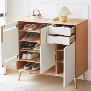 Minimalist Teak Shoe Cabinet Shoe Rack With 3 Cheap Drawers