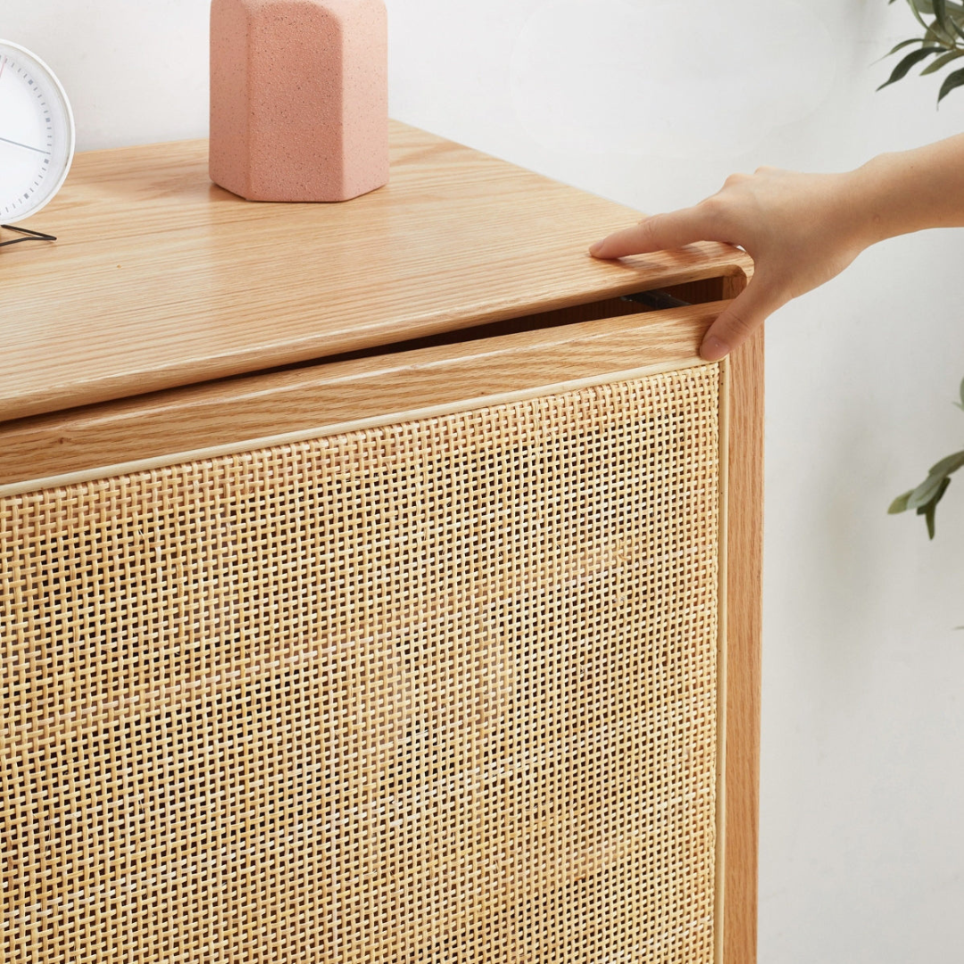 nania-baar 2 Teak Shoe Rack Minimalist Natural Rattan Combination