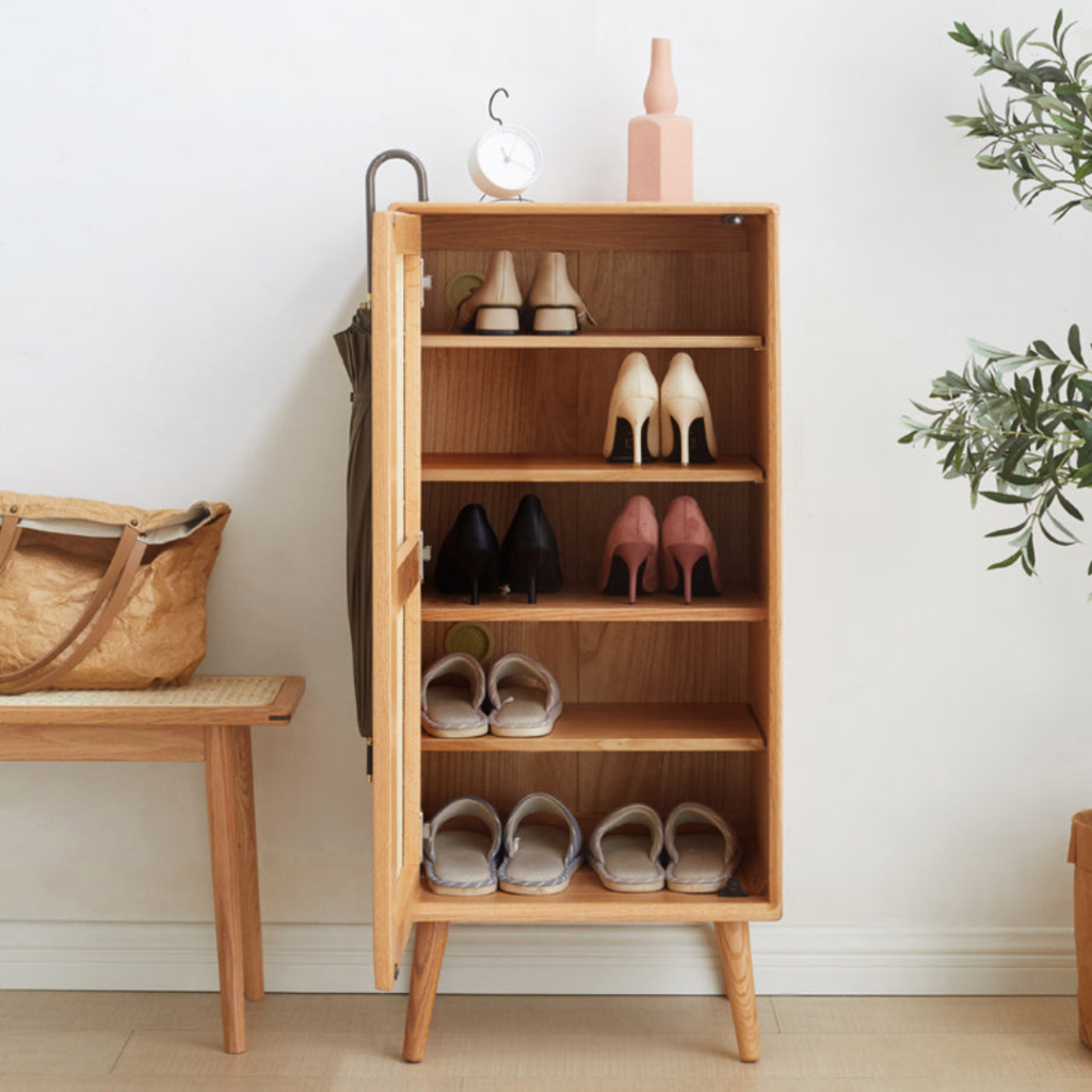 Teak Shoe Rack Minimalist Natural Rattan Combination