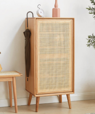 Teak Shoe Rack Minimalist Natural Rattan Combination