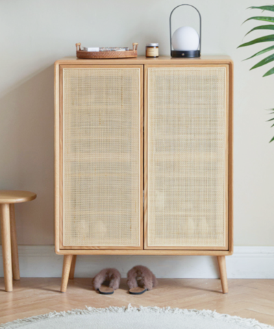 Shoe Rack Minimalist Rattan Combination Shoe Cabinet 2 Doors