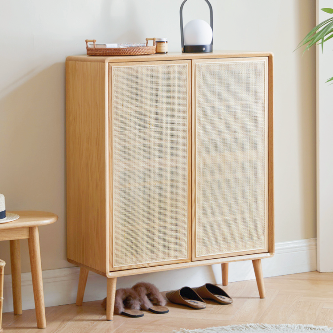 Shoe Rack Minimalist Rattan Combination Shoe Cabinet 2 Doors