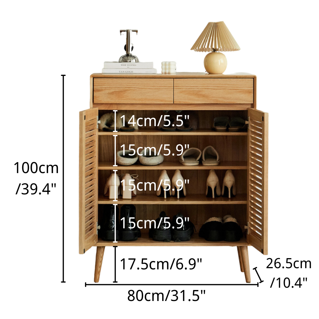 nania-baay 2 Elegant Minimalist Natural Teak Shoe Rack Shoe Cabinet