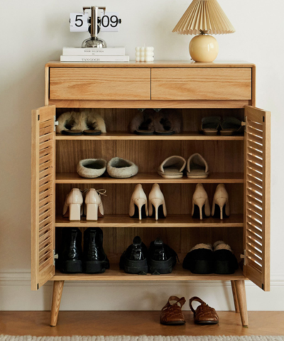 Elegant Minimalist Natural Teak Shoe Rack Shoe Cabinet