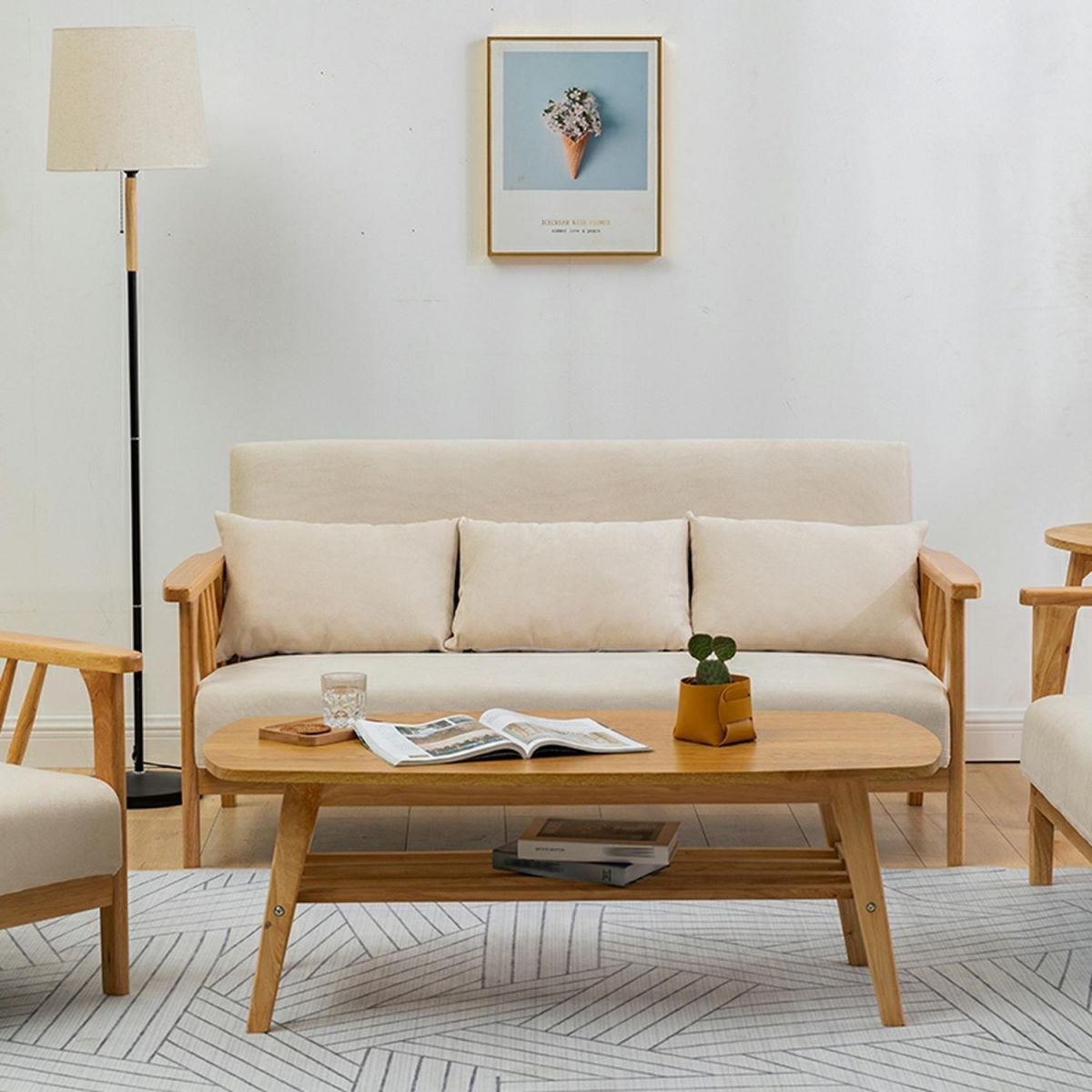 Scandinavian Style Teak Minimalist Guest Chair Set