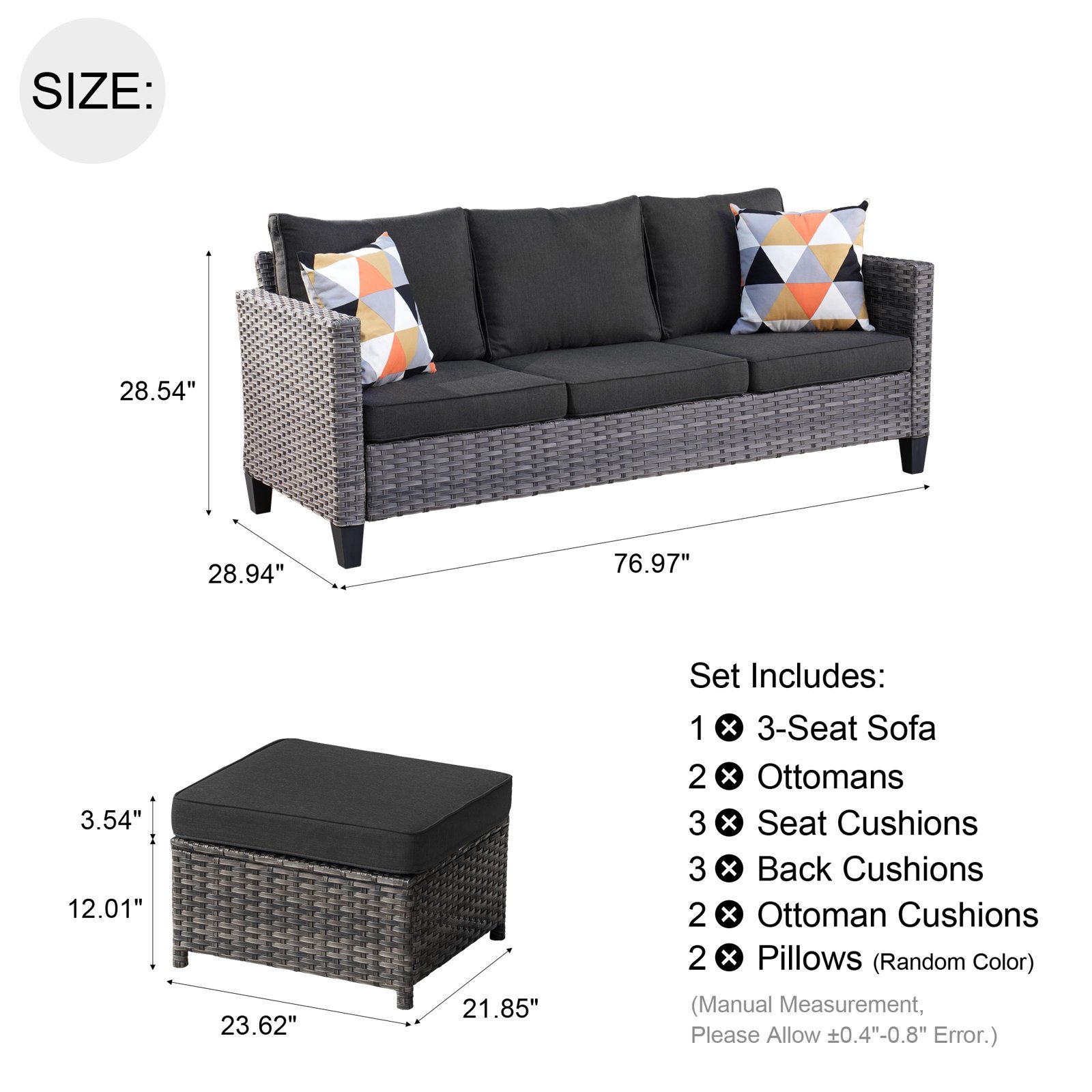 nania-zaa 4 Synthetic Rattan Wicker Outdoor Patio Sofa With Iron Frame