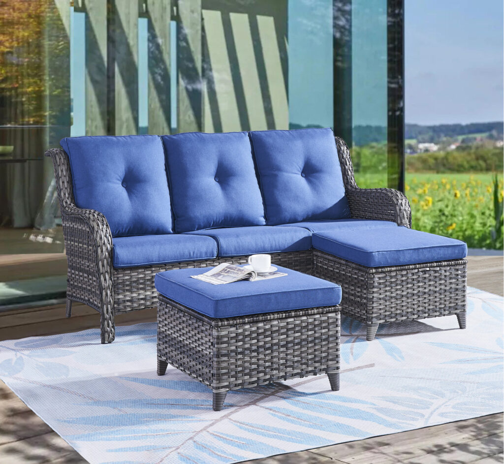 Corner Outdoor Synthetic Rattan Terrace Sofa With Cushions