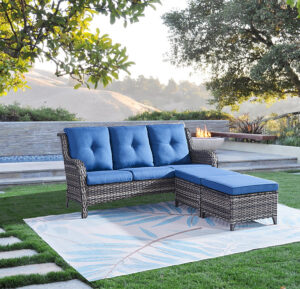 Corner Outdoor Synthetic Rattan Terrace Sofa With Cushions