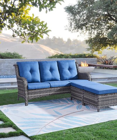 Corner Outdoor Synthetic Rattan Terrace Sofa With Cushions