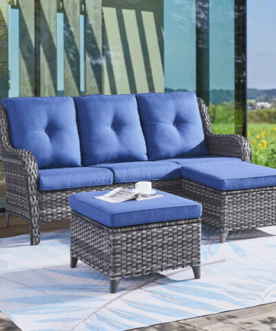 Corner Outdoor Synthetic Rattan Terrace Sofa With Cushions