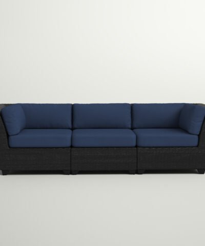 Outdoor Synthetic Rattan Sofa With Blue Cushions Canada