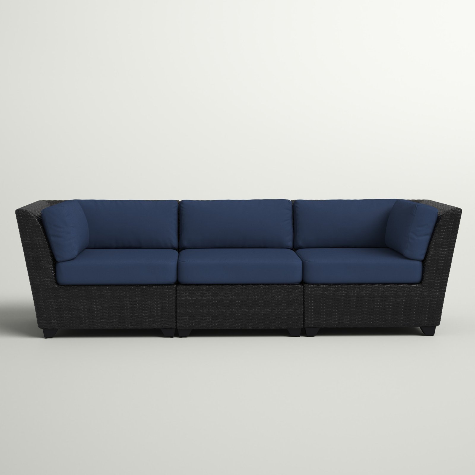 nania-zah 3 Outdoor Synthetic Rattan Sofa With Blue Cushions Canada