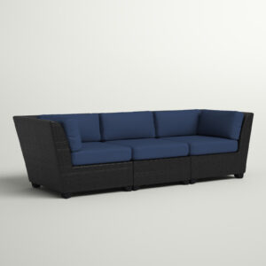 Outdoor Synthetic Rattan Sofa With Blue Cushions Canada