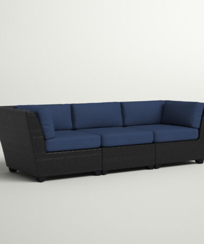 Outdoor Synthetic Rattan Sofa With Blue Cushions Canada