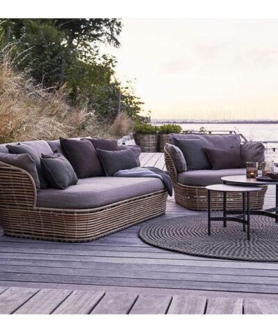 Rattan Wicker 2 Seater Wide Oval Sofa With Cushions Germany