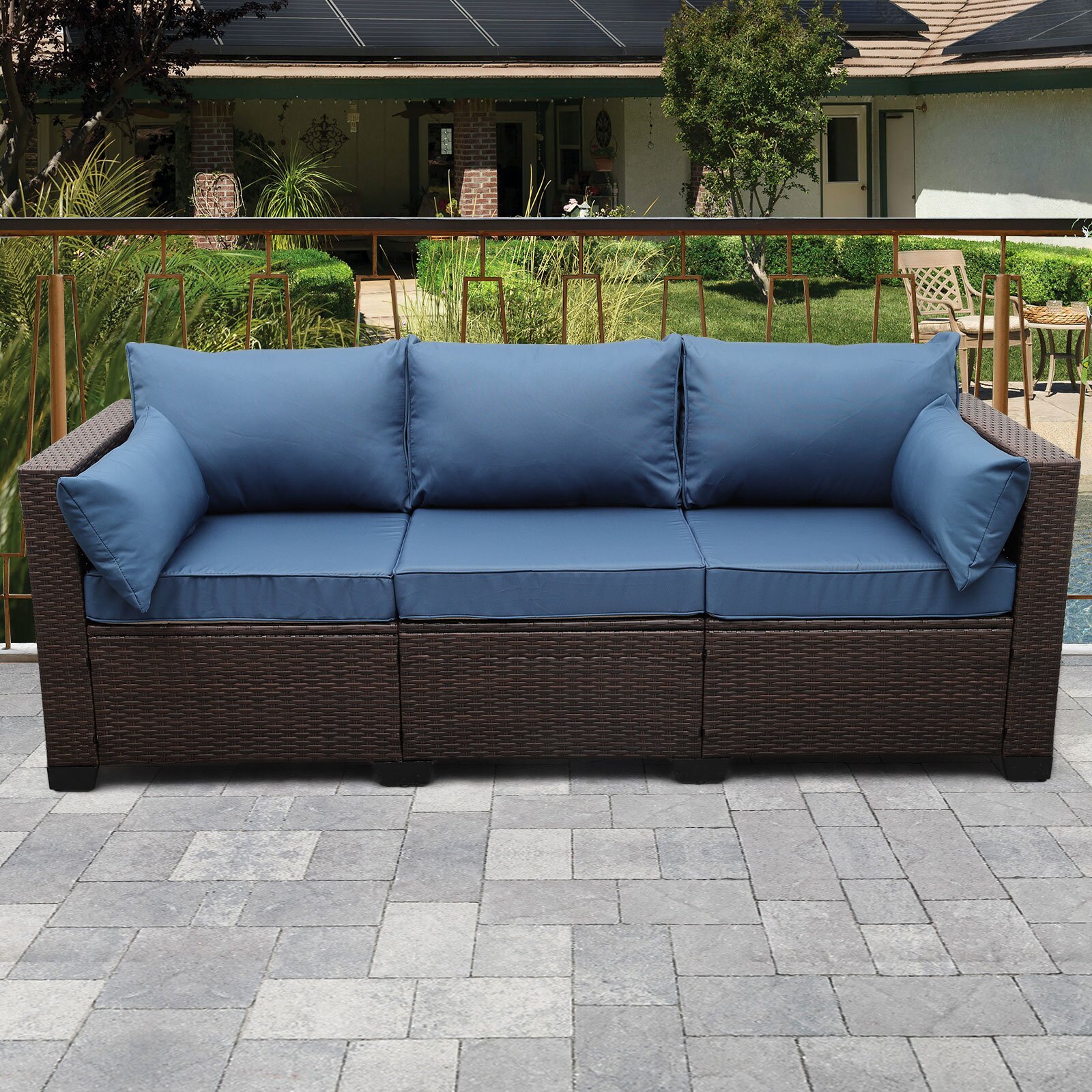 nania-zao 2 Outdoor Synthetic Rattan Wicker Patio Sofa With Cushions