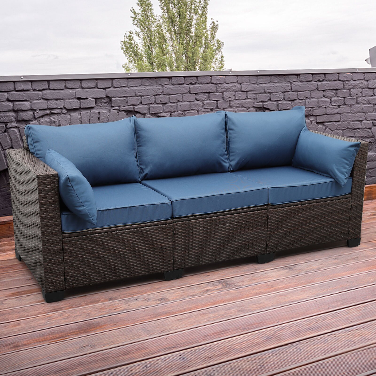 nania-zao 3 Outdoor Synthetic Rattan Wicker Patio Sofa With Cushions