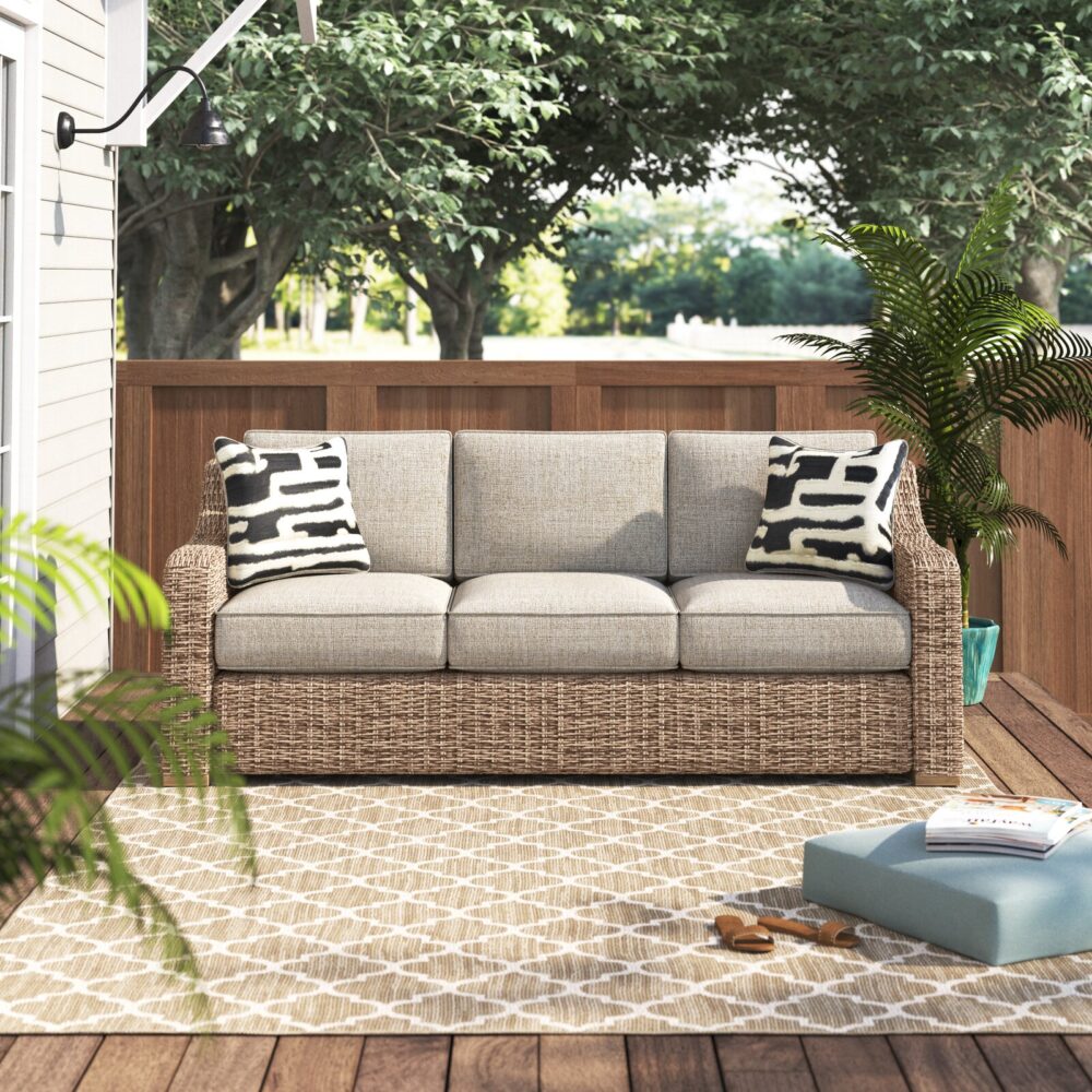 Outdoor Rattan Wicker Patio Sofa With Thick Cushions