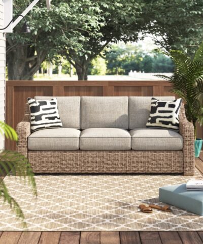 Outdoor Rattan Wicker Patio Sofa With Thick Cushions