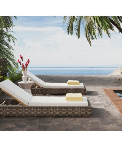 Teak Lounge Chair with Aluminum Cream Rattan Outdoor frame