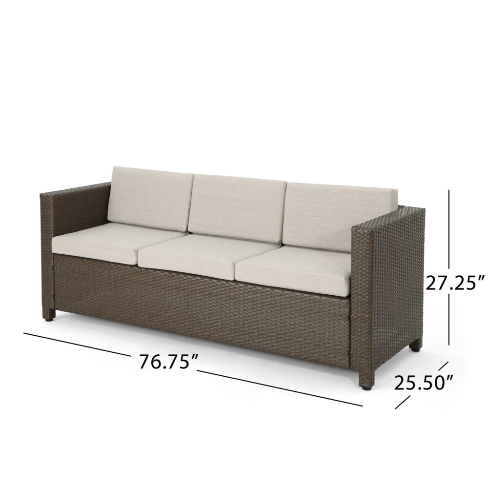 Wide Outdoor Synthetic Rattan Patio Sofa With Cushions