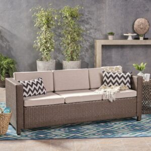 Wide Outdoor Synthetic Rattan Patio Sofa With Cushions